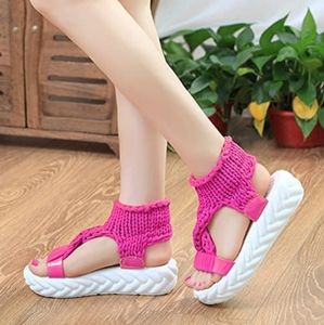 Pink Knit Upper Platform Open Toe Sandals Size US9